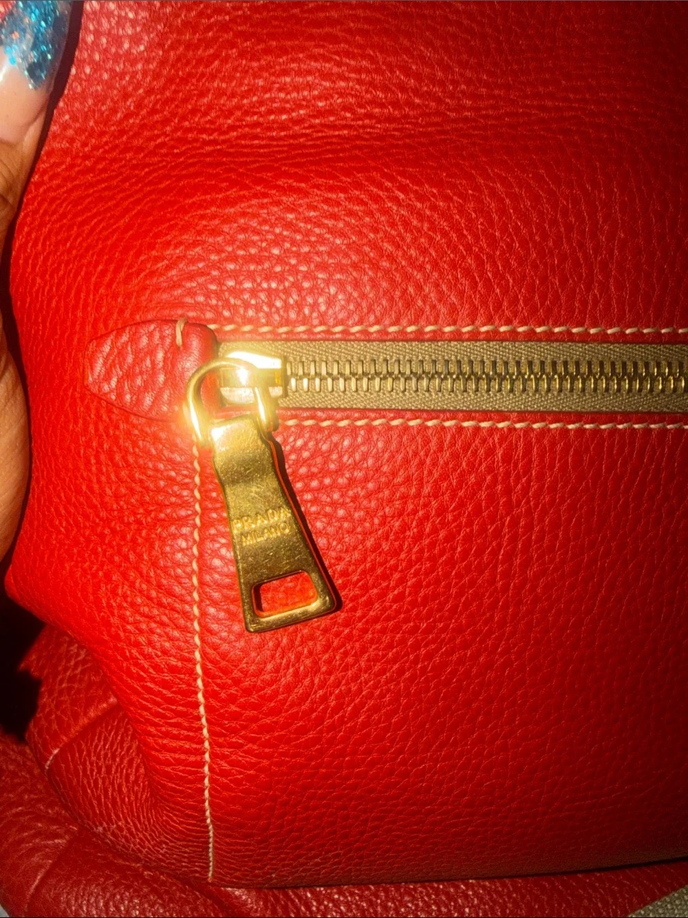 Authentic Prada Red Leather Shoulder Bag & Matching Wallet Set